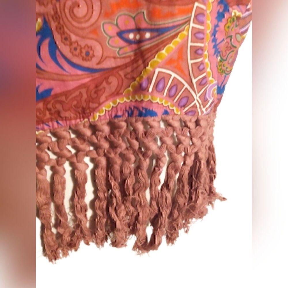 Shein Bohemian Paisley Floral Print Zipper Back Fringe Hem Cami Top L - Picture 5 of 6
